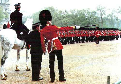 GSM A G 'Perry' Mason MVO MBE directing a rehearsal for Trooping the Colour