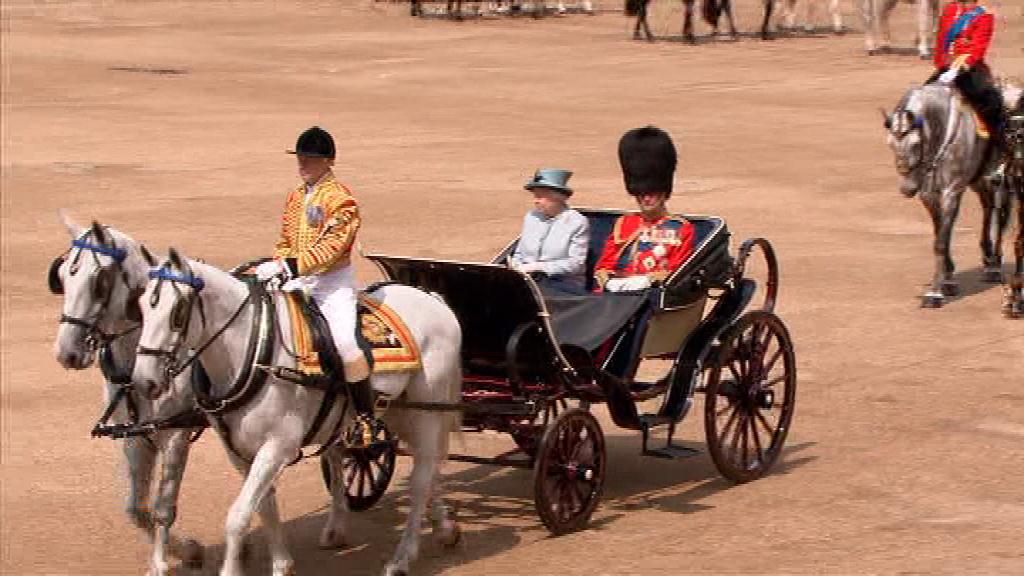 The Queen arrives on Horseguard's Parade